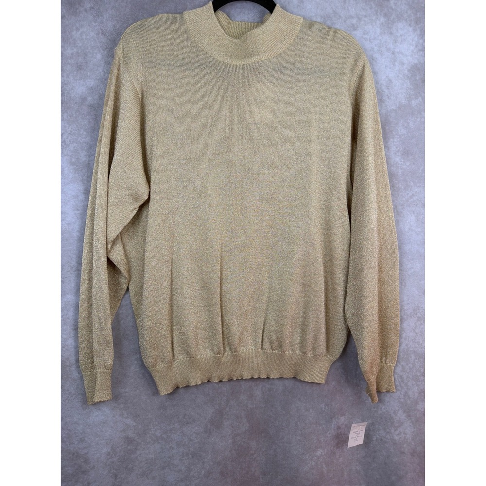 NWT VTG 90s Baxter &‎ Wells Metallic Gold Mock Neck Sweater Knit Top Womens XL